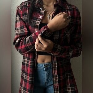 Activa Sports Inc‎ Red/Black Plaid Flannel Shirt Unisex SMALL Button Up NWT